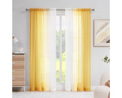 Melodieux Gordijnen met plooiband Ombre Transparante Gordijnen voor Woonkamer Set van 2, 260x140cm Geel