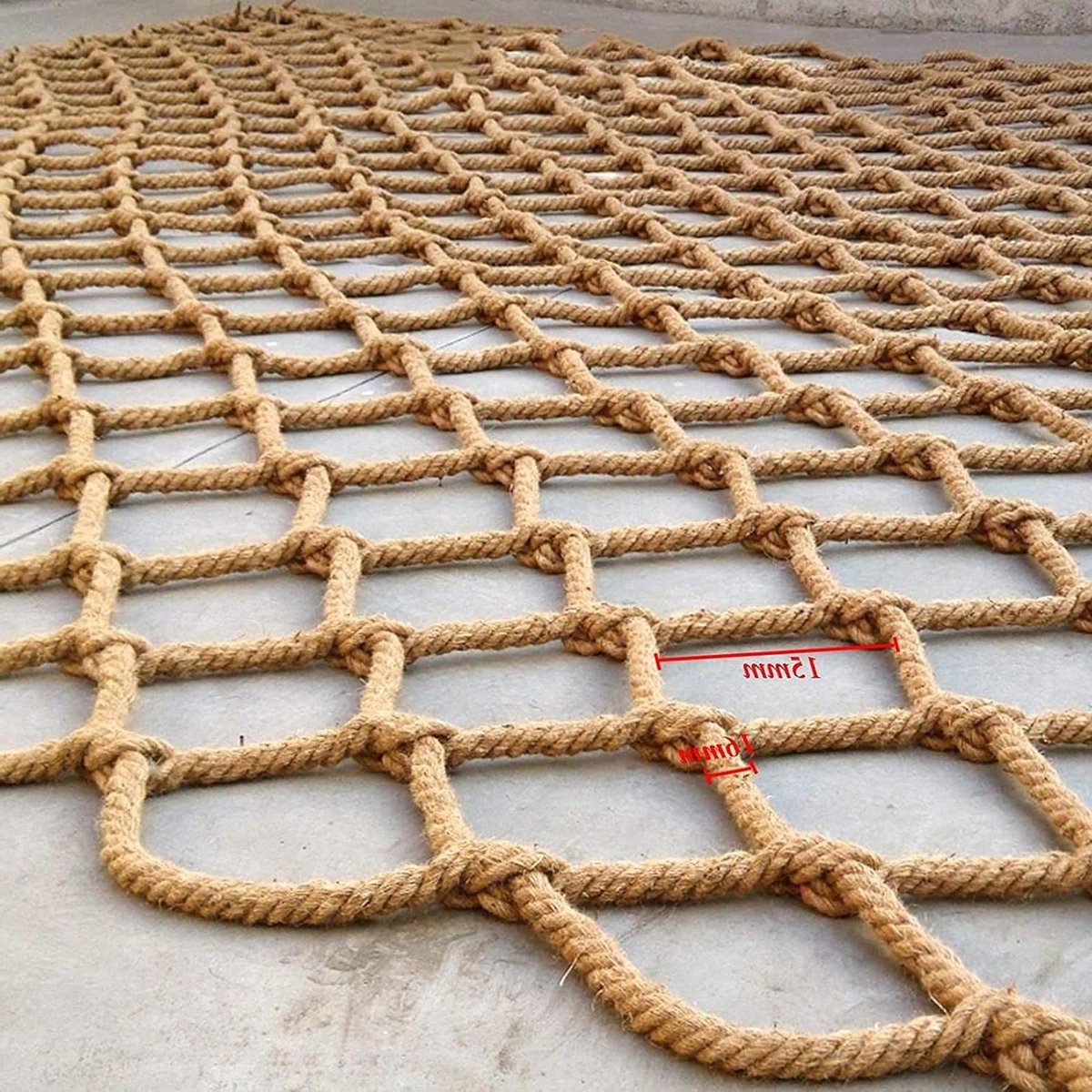 Veiligheidsklimnet - Beschermnet Touw - Buiten Spelen - Handgeweven Hennep - 3x8m 6mm - Natuurlijk