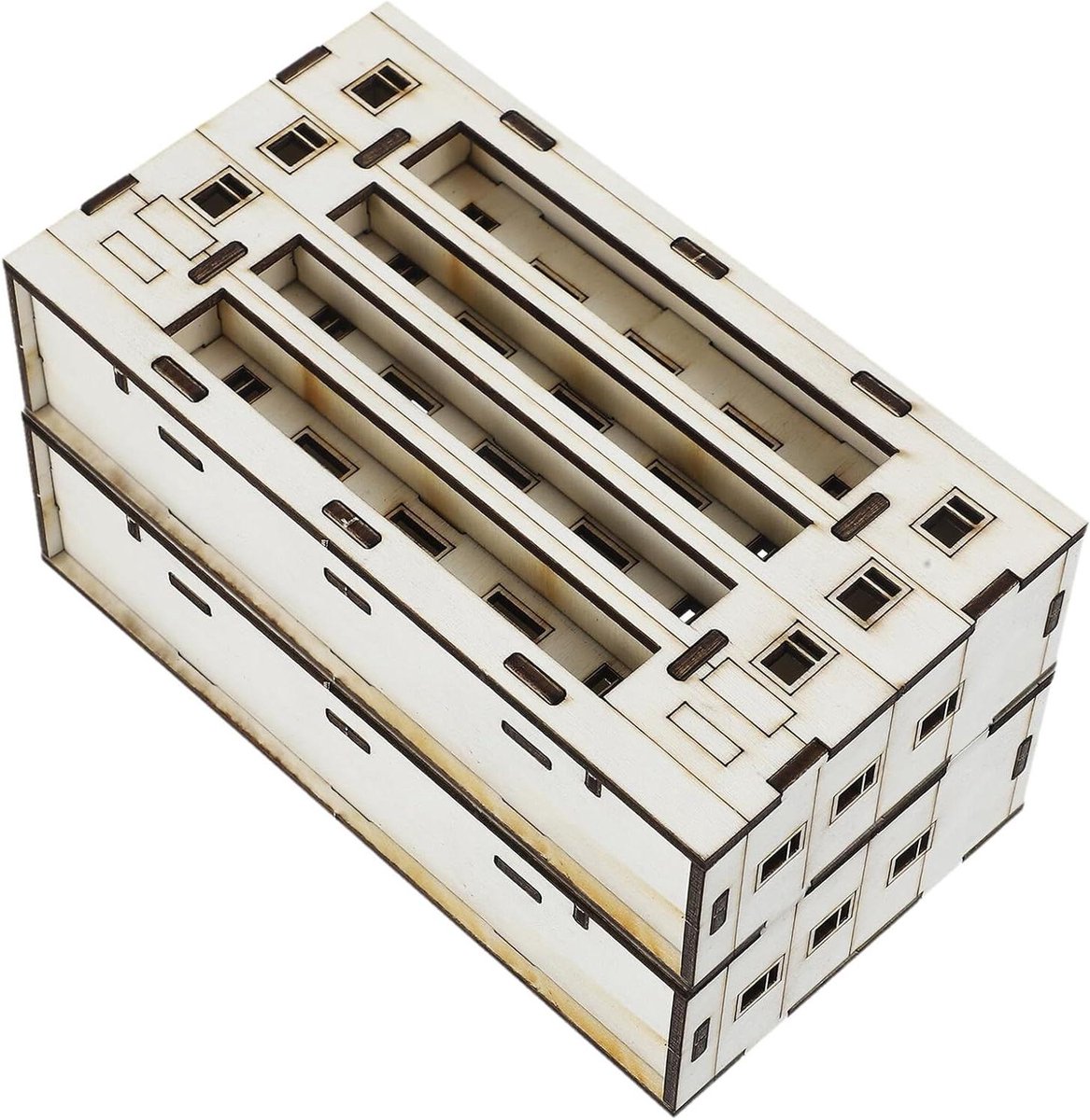Houten Huisjes - Miniatuur Blokhut - Ambachtelijk Knutselen - Direct Klaar Voor Gebruik - 15 cm Lengte - Beige