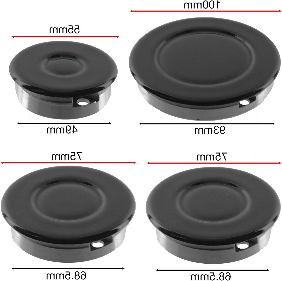 Kookplaat Onderdelen Brander Kroon Fornuis Reparatie Specifieke Maten Kit 55mm tot 100mm Zilverkleurig