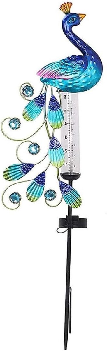 Regenmeter Licht Zonne-energie Metalen Pauw Tuin Stakes Waterdichte Tuin Decoraties