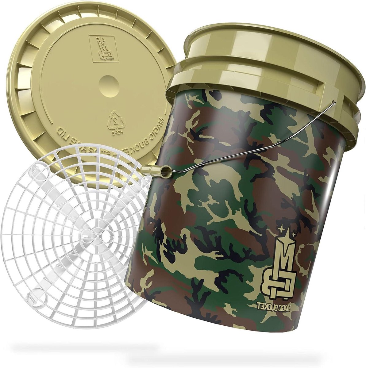 Waseemmer Set - Wasemmer met deksel - Auto Poetsen - Vuilzeef Inclusief - 20 Liter Inhoud - Camouflage Groen