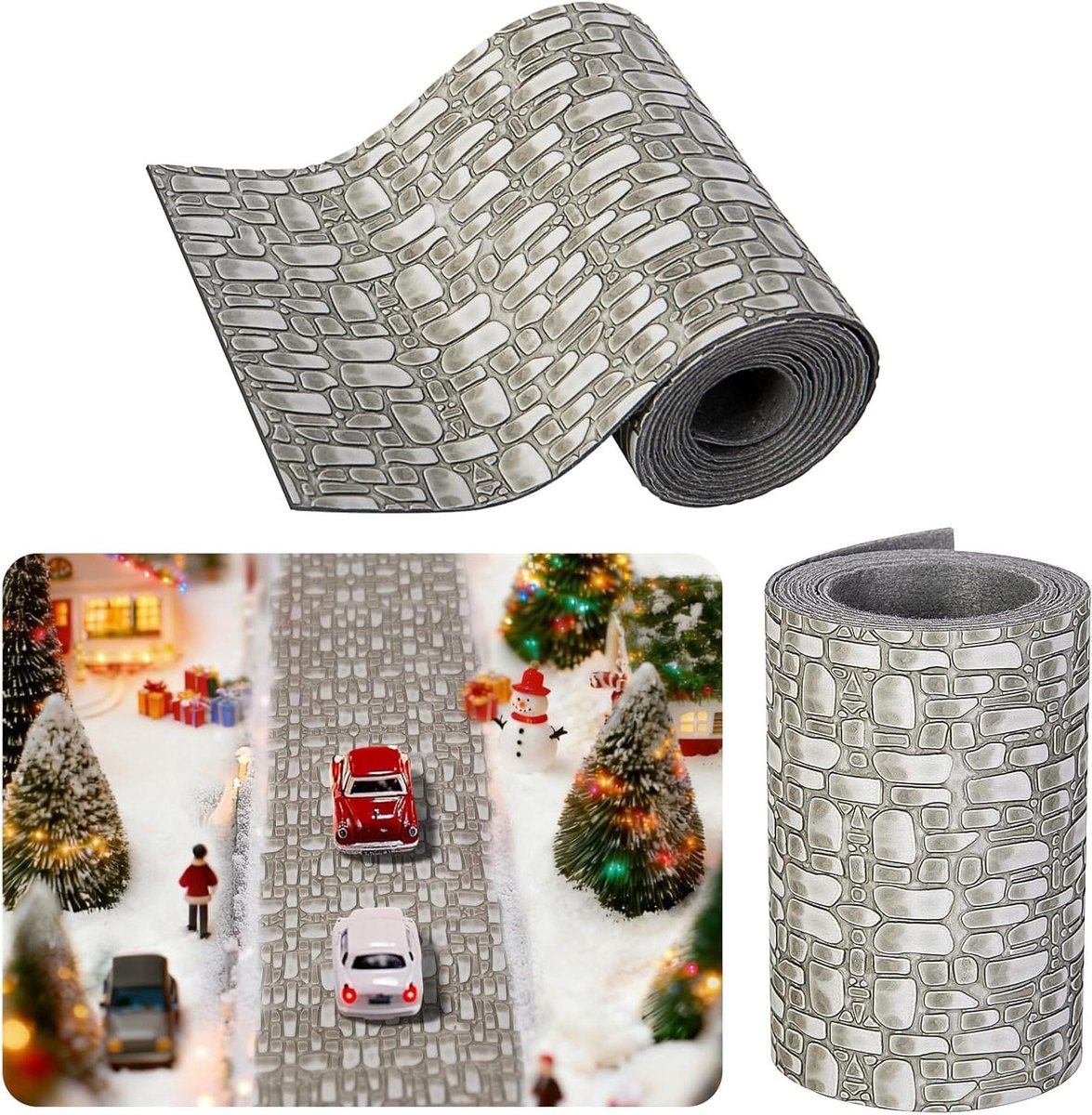 Miniatuur baksteenstraat, 100 x 9 cm poppenhuis vloerbedekking, Kerstmis miniatuur ornamenten bakstenen muur wandbekleding voor poppenhuizen kerstdorp thuis feeëntuin micro landschapsdecoratie
