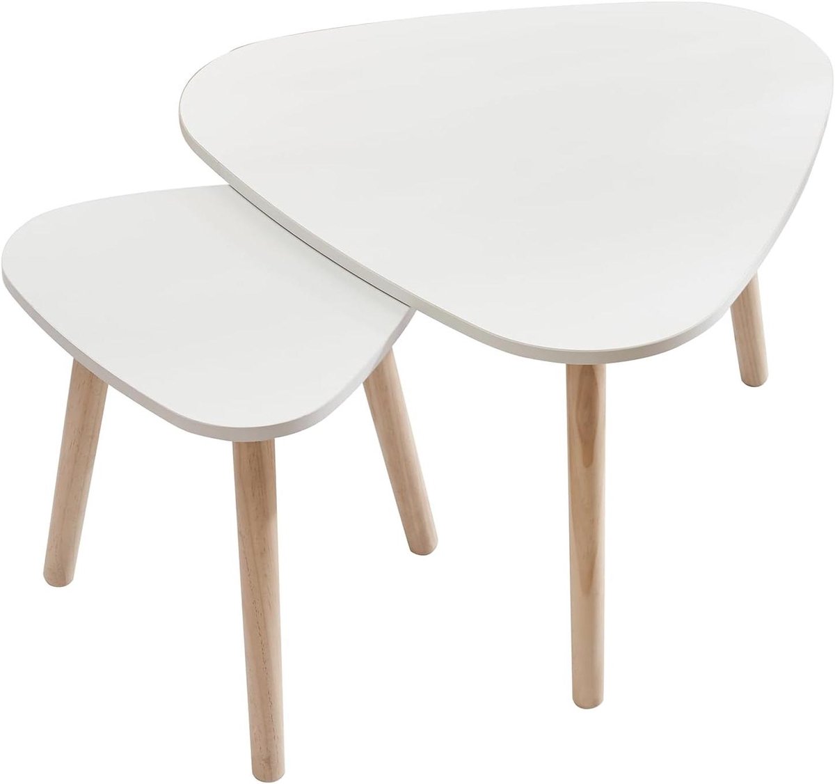 homewell Set van 2 uitschuifbare tafels, driehoekig, voor woonkamer, 2 bijzettafels, design, salontafel, Scandinavisch hout, salontafel, kantoor