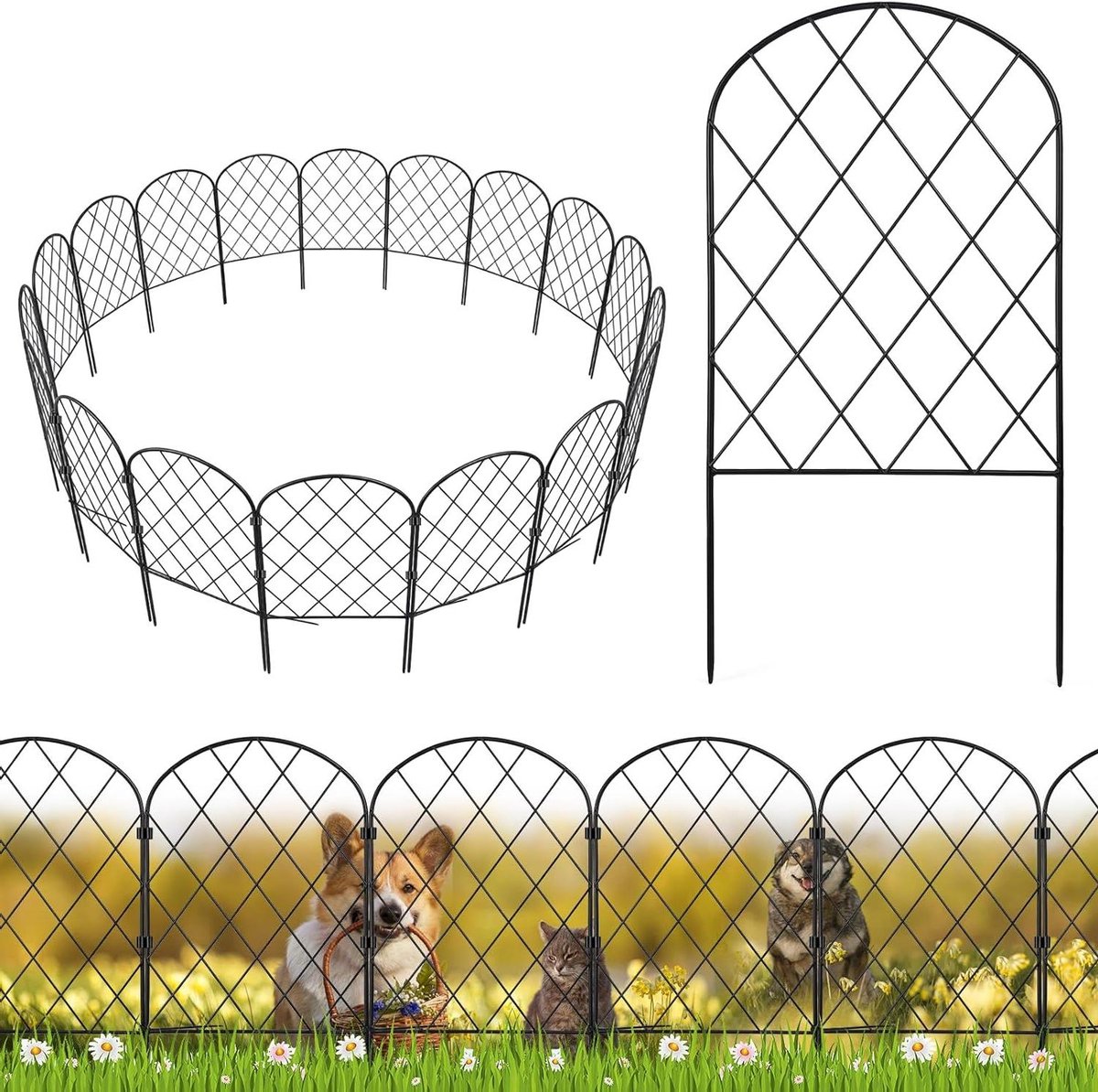 Metalen Tuinafzetting - Decoratieve Rand - Tuin Afzetten - Met Poortje - 20 Stuks - Zwart