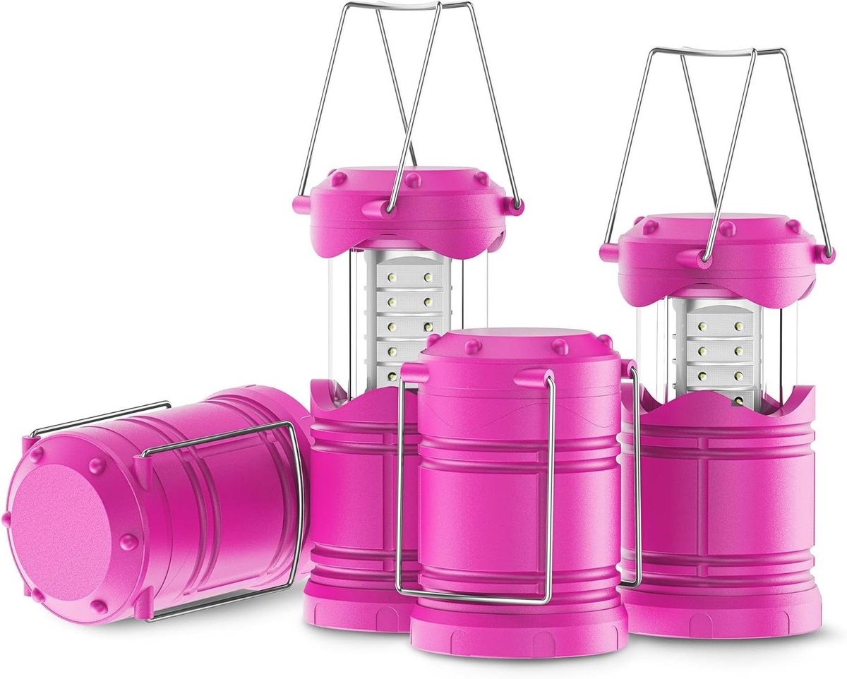 Kampeerlantaarns LED - Kampeerlampen Noodverlichting - Buitenactiviteiten Kamperen - Opvouwbaar Compact Ontwerp - 30 LED 150 Lumen - Roze