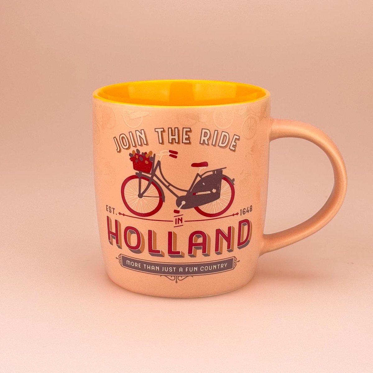 Beker pastel Holland fiets oranje/geel