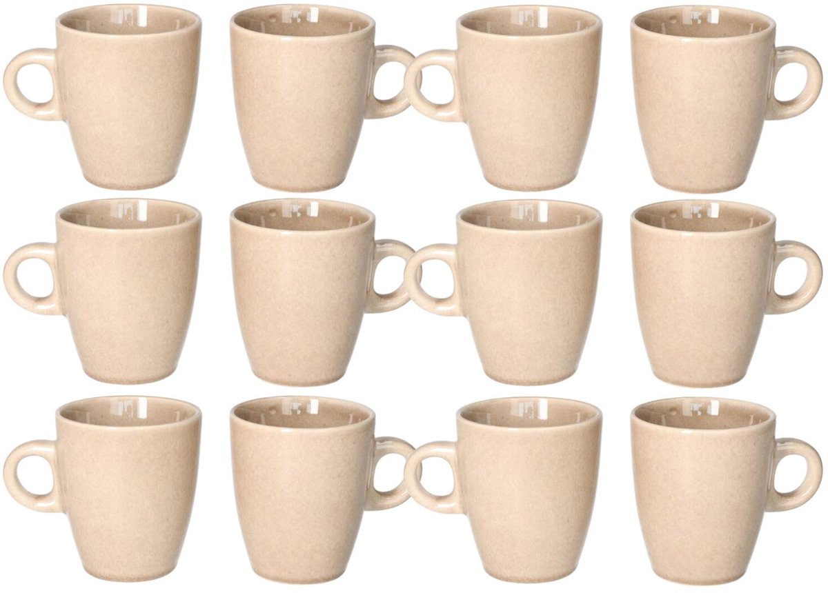 Siaki Koffiemok / theemok Faye - beige - set 12x - 220 ml - mokken - kerammiek - tas