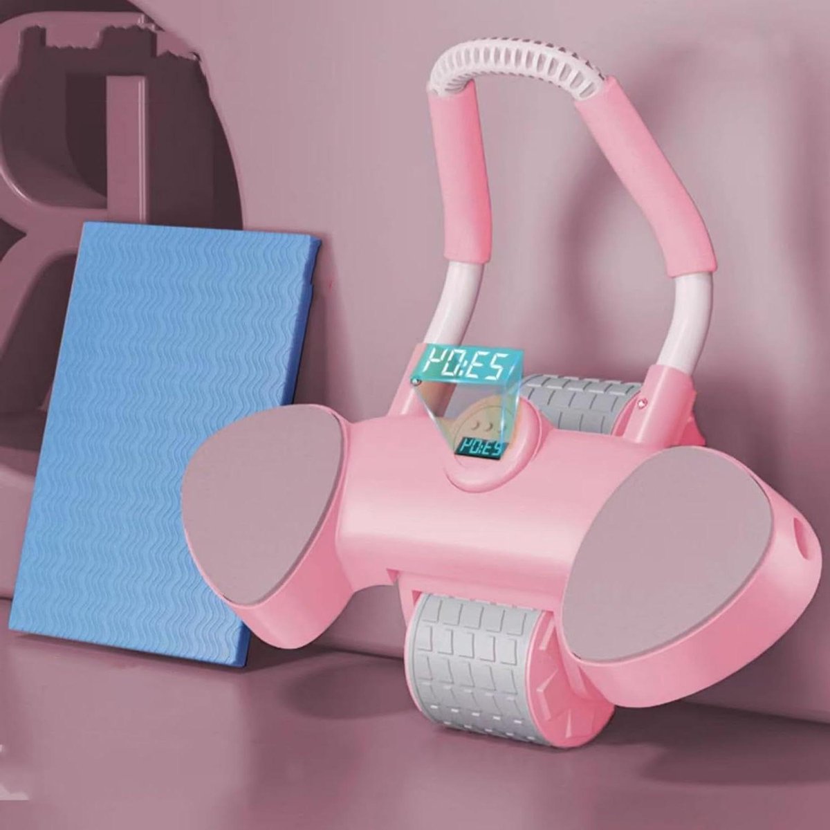 Buikspierroller met steun - Ab roller - Core training - Automatische rebound - 4 inch breed - Roze