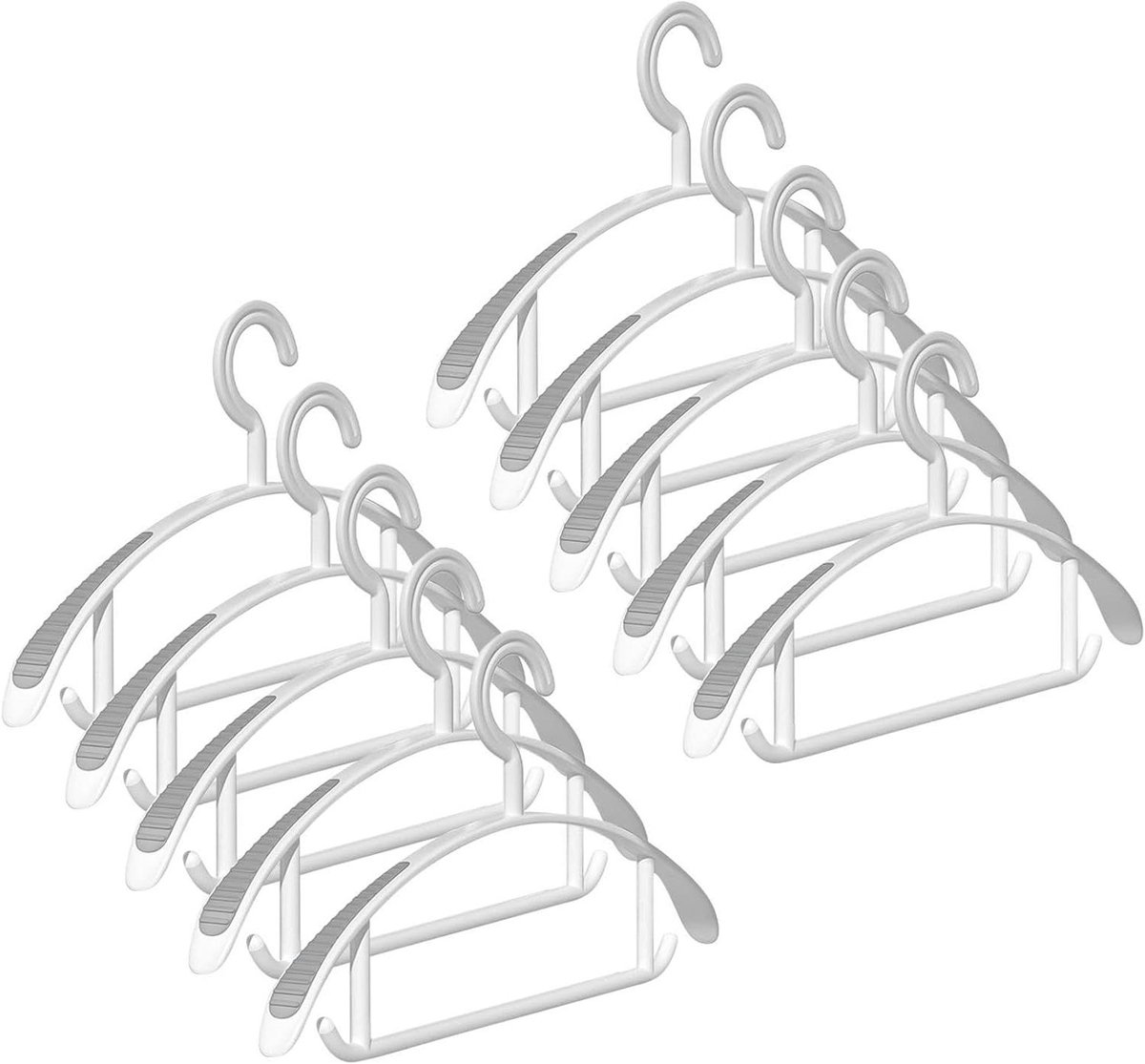 Brede kleerhanger - Antislip hangers - Kast organiseren - Dubbele haak ontwerp - 10 stuks - Wit