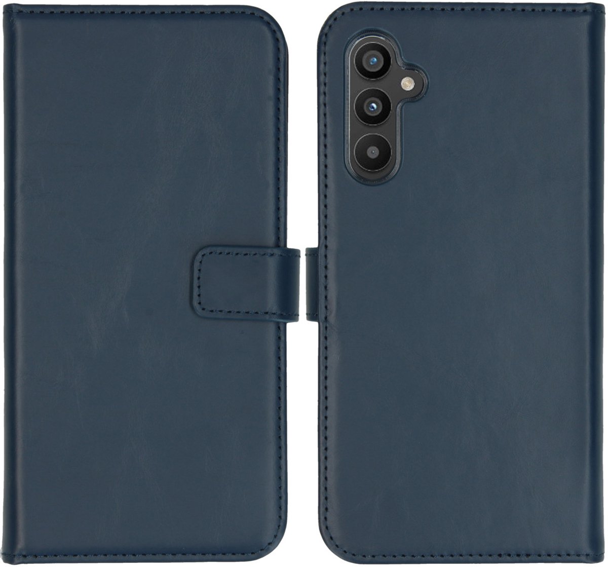 Selencia Hoesje - Geschikt voor Samsung Galaxy A34 (5G) - Echt Lederen Bookcase - Blauw