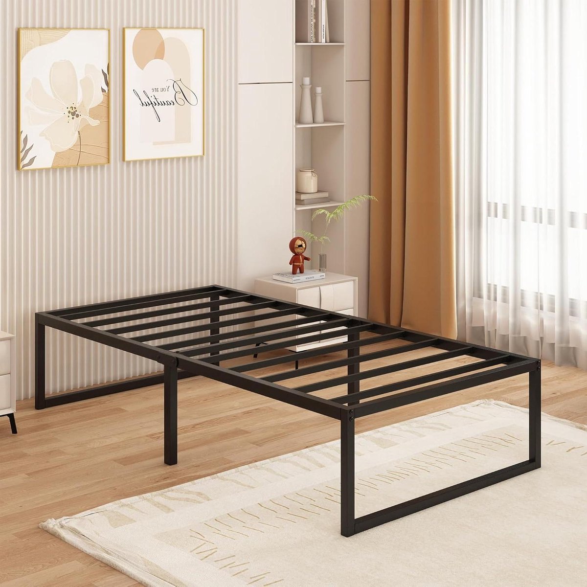Metalen Bedframe - Eenpersoonsbed Frame - Opbergen Onder Bed - Geruisloos Ontwerp - 75x190 cm - Zwart