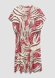 Damesjurk met wijde mouwen, ceintuur in de taille en een abstracte print in bruin, roze en off-white.