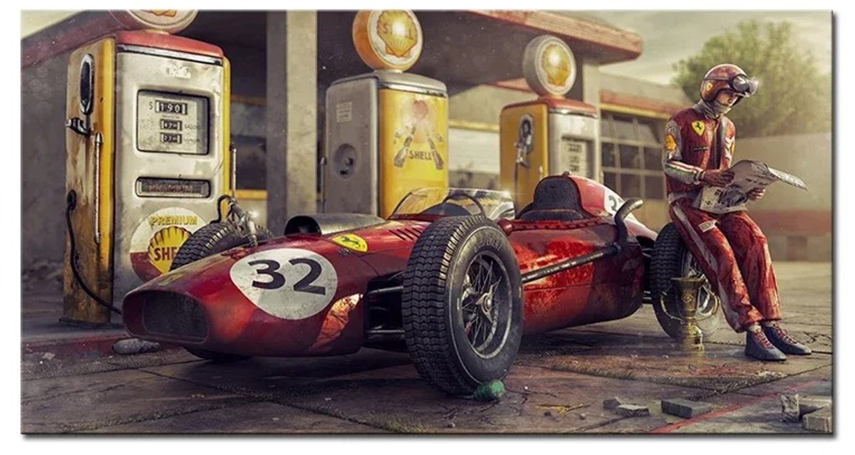 CINK Living® Vintage Race Auto Canvas Schilderij – Retro Motorsport Wanddecoratie – Grote F1 Stijl Poster voor Woonkamer, Kantoor of Mancave – 60x120 cm