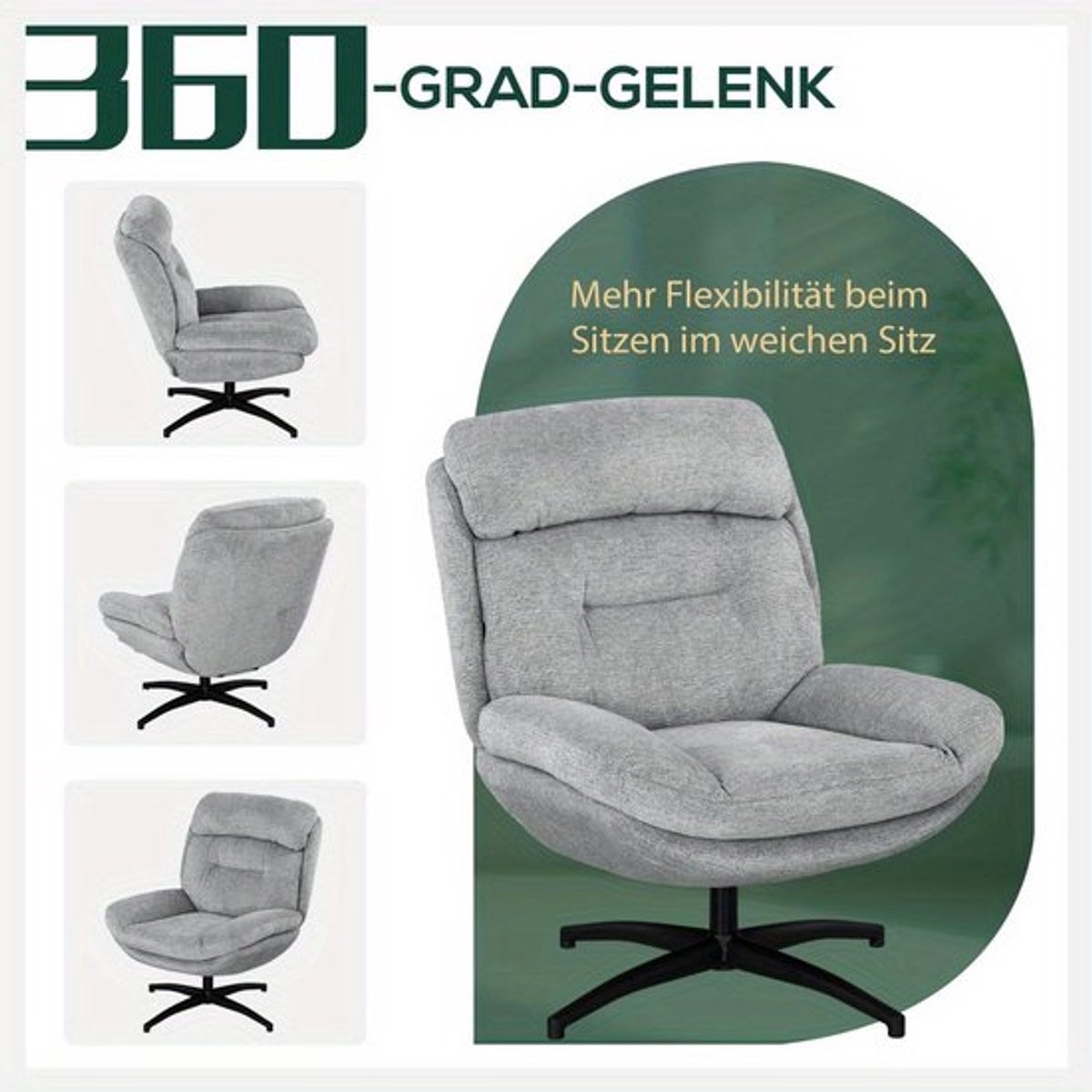 Loungestoel – Fauteuil – Draaifauteuil – Relaxstoel – Armstoel – Waterafstotende Chenille