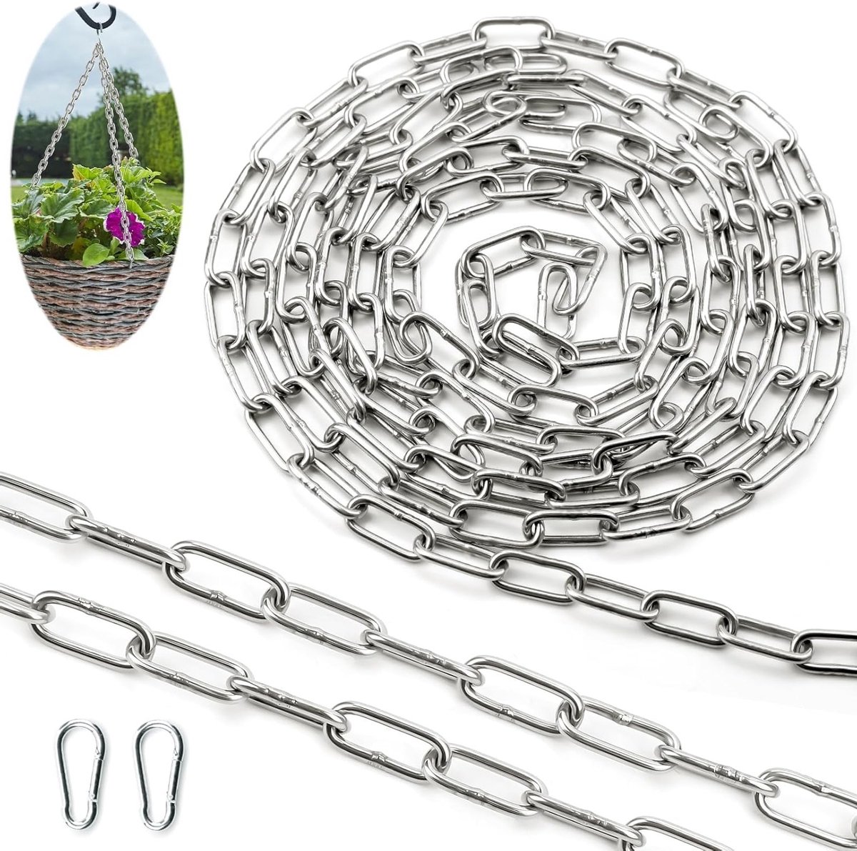 Roestvrijstalen ketting van 1,5 meter met een diameter van 3 mm, ideaal voor honden, schommels en ophangsystemen