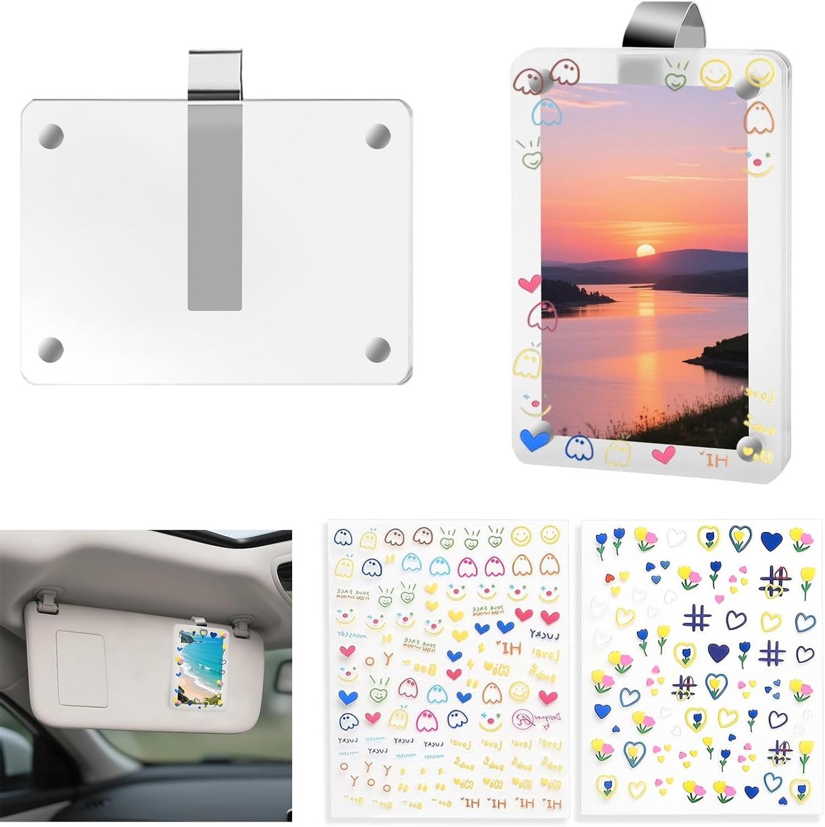 Set van 2 Acryl Magnetische Fotolijsten, Ideaal voor Autozonneblinden, Koelkasten en Metalen Kasten, Met Magnetische Clips voor Eenvoudige Bevestiging