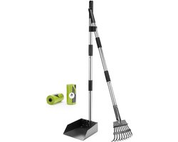 Yangbaga Hondenpoepschep van metaal, hark met verstelbare lengte, 84/98 cm lange handgreep, grote veegschep (2 stuks)