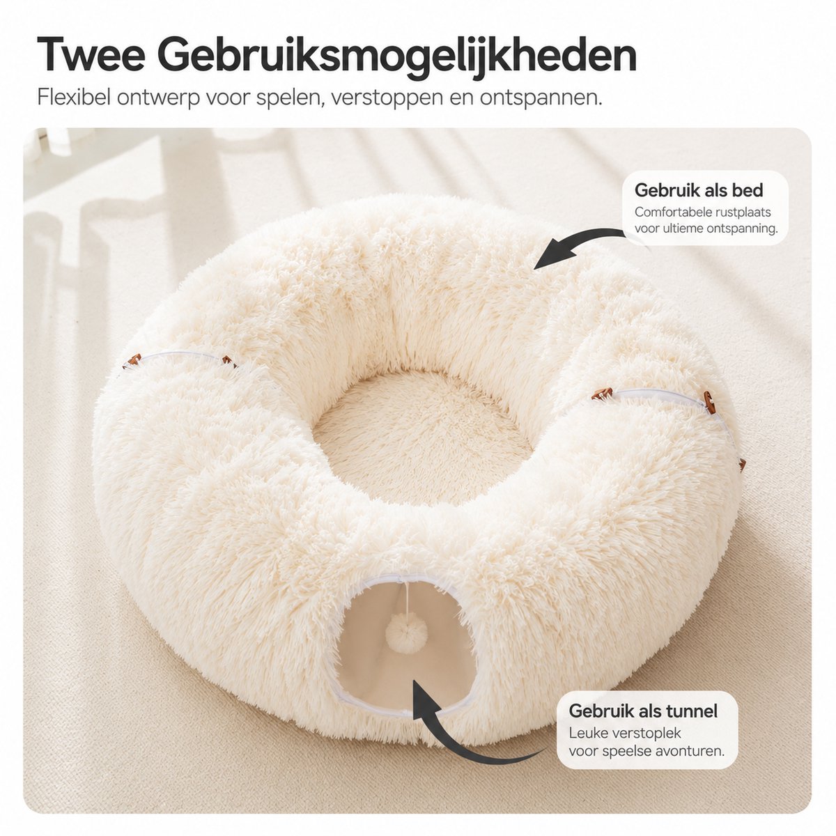 BOTC Kattentunnel met Kattenmand - Speeltunnel Voor Dieren - Tunnel Kat - Kattenhuis - Speeltunnel kat - Beige — afbeelding 10