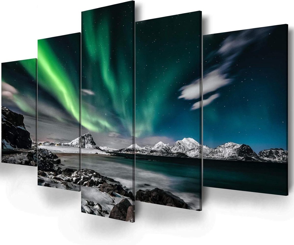 Wall Art Set - Canvas Schilderijen - Wanddecoratie - Aurora Landschap - 20x50cm 5 stuks - Meerdere kleuren