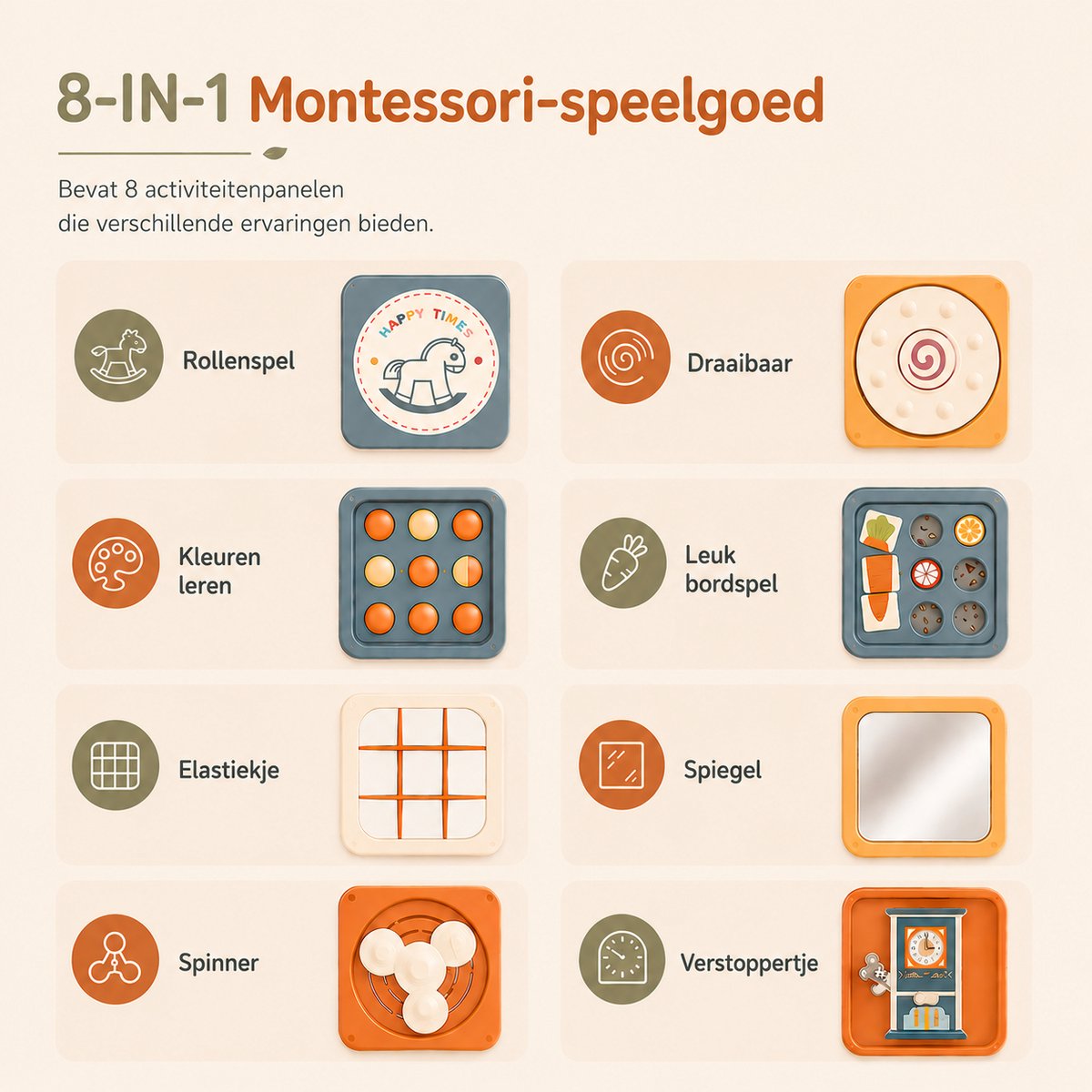 Nolita Montessori Activiteiten Kubus – Sensorisch Speelgoed 1-3 Jaar – Educatief Peuter Speelgoed – Busy Board – Speelgoed voor in de Auto – Reisspeeltje — afbeelding 4