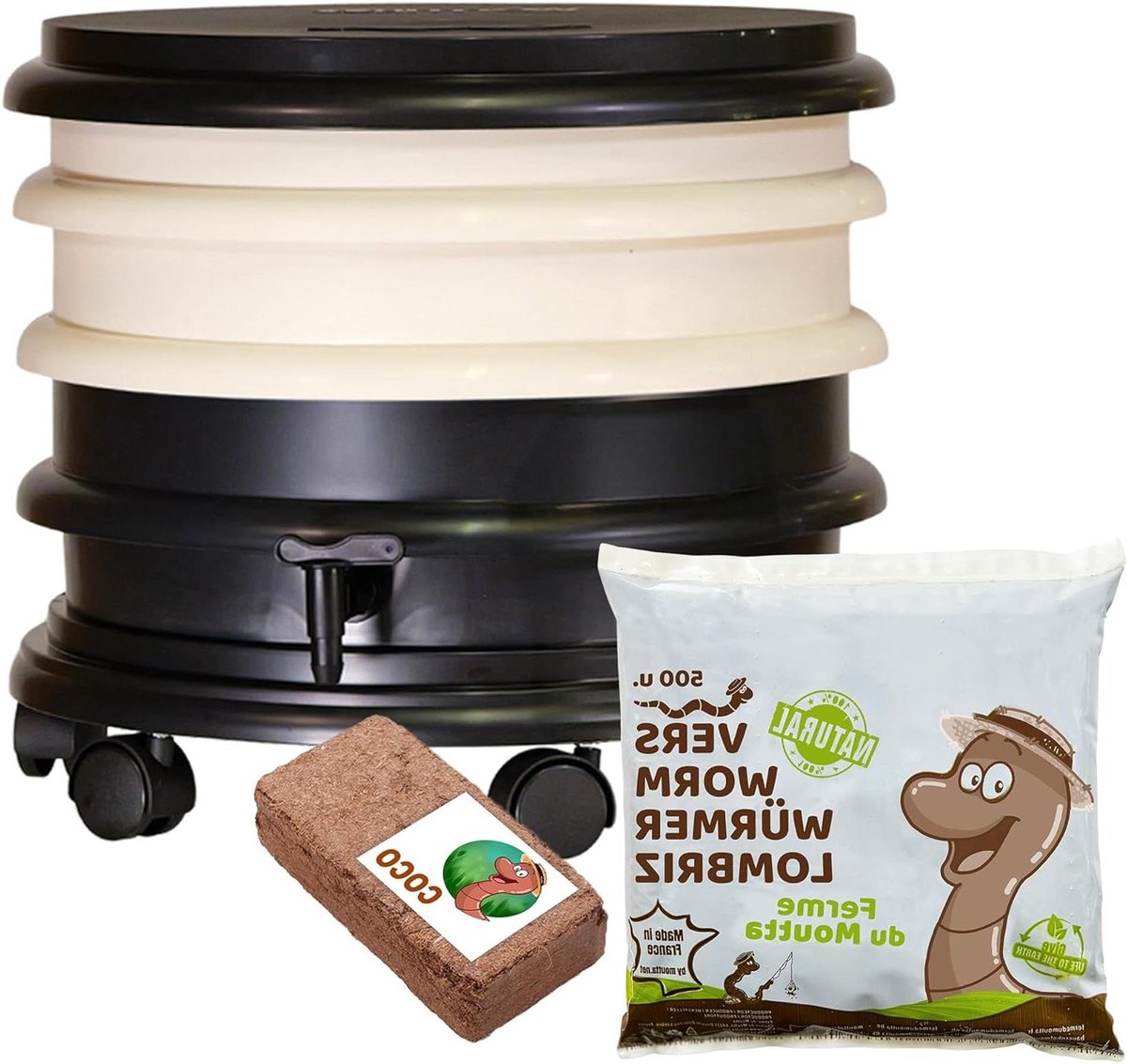 Wormenbak - Compostbak - Organisch afval verwerken - Uitbreidbaar ontwerp - 32 liter - Ivoor