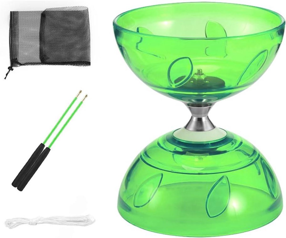 Diabolo met Kogellagers - Jongleerspeelgoed Set - Balans Oefenen - Vier Kleuren LED - 13x15 cm - Groen