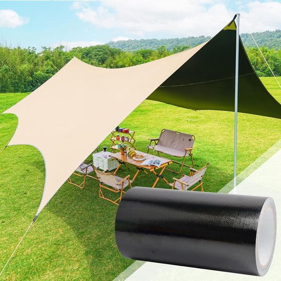 Kap Reparatie Tape - Zeildoek Patch - Outdoor Reparatie - UV Bestendig - 10 cm x 10m - Zwart van Merkloos — afbeelding 3