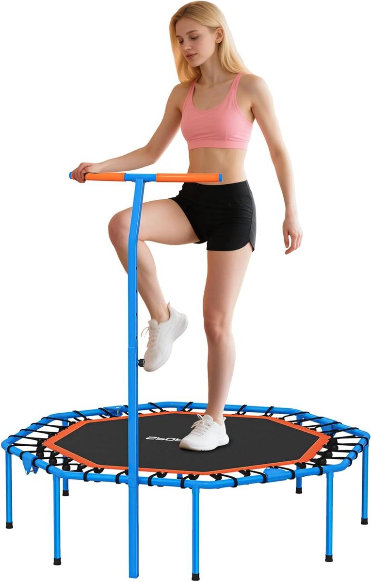 Fitnesstrampoline Inklapbaar - Mini Rebounder - Thuis Sporten - In Hoogte Verstelbaar - Diameter 128 cm - Zwart Blauw