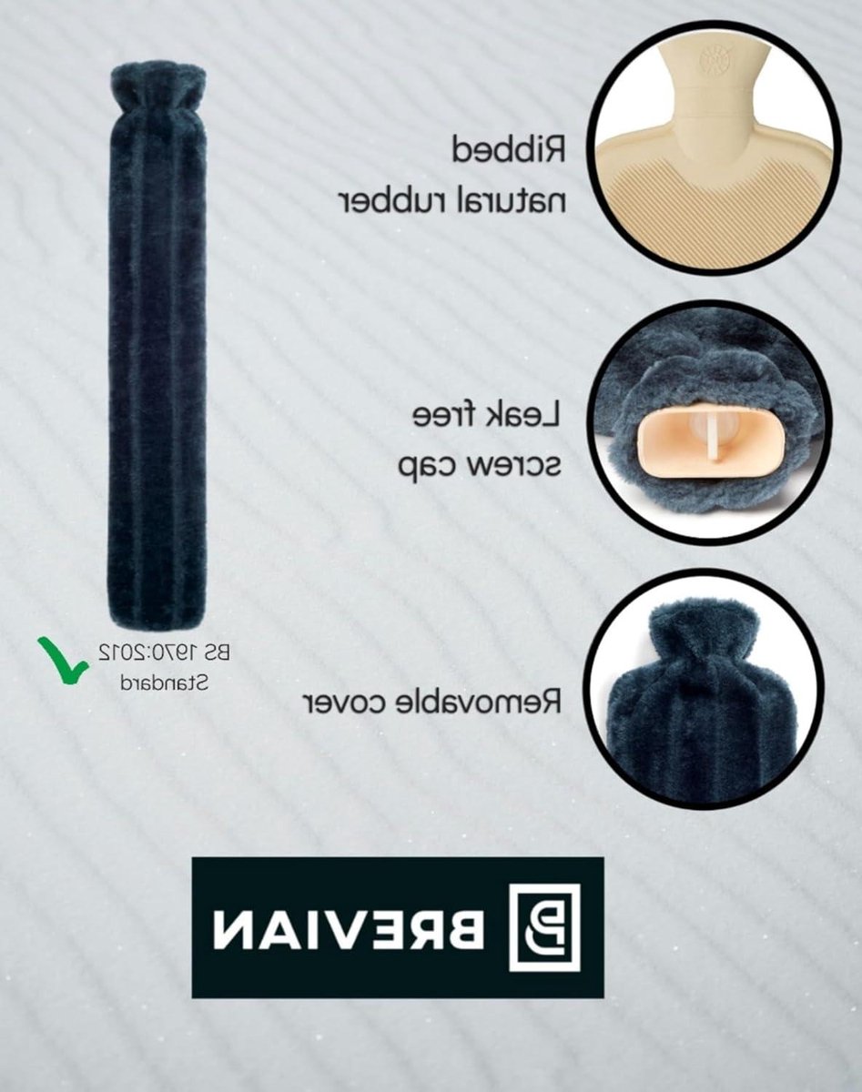 Warmwaterkruik Imitatiebont - Kruik Warmtekruik - Pijnverlichting Verwarmen - Dubbel Geribbeld Rubber - 2 Liter - Blauw