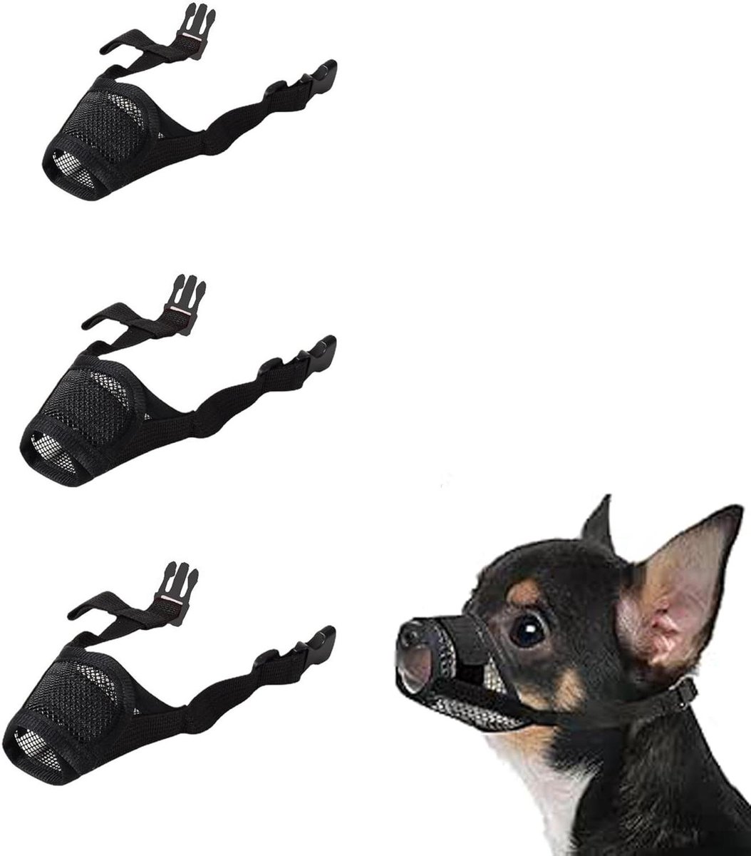 Hondenmuilkorven - Honden snuit - Gedragstraining hond - Ademend nylon gaas - 3 stuks S M L - Zwart