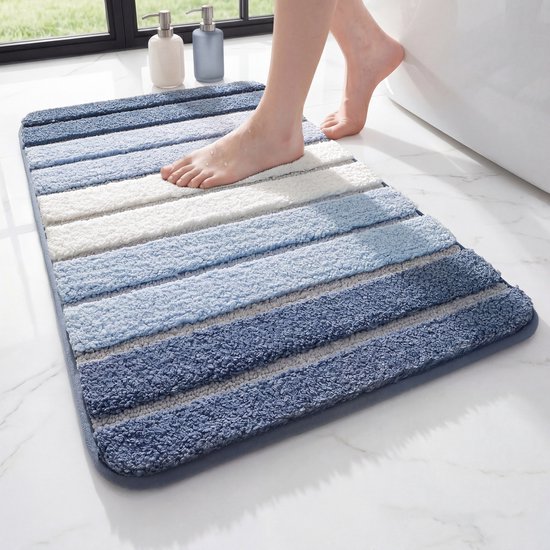 MAESON Badmat 60x90 cm - Antislip & Waterbestendig - Douchemat voor Badkamer - Blauw - Wit - Groot - Geschikt voor Douche & Bad