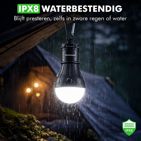 Travelhawk Camping lamp - 4 Stuks - Kampeerlamp - Tentlamp - Noodverlichting - Op Batterijen - Zwart — afbeelding 3