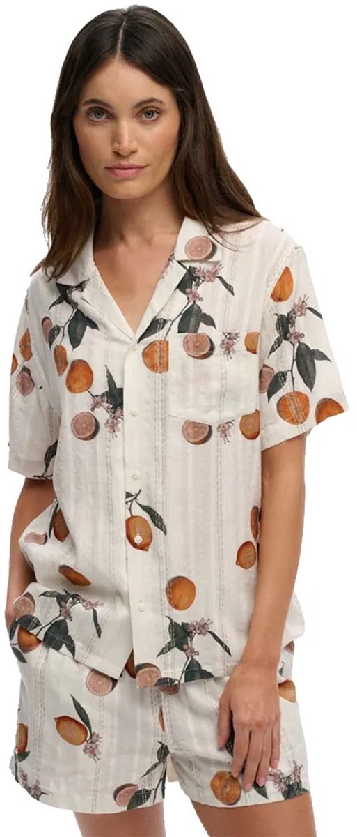 Superdry Beach Printed Overhemd Met Korte Mouwen XS Vrouw Creme