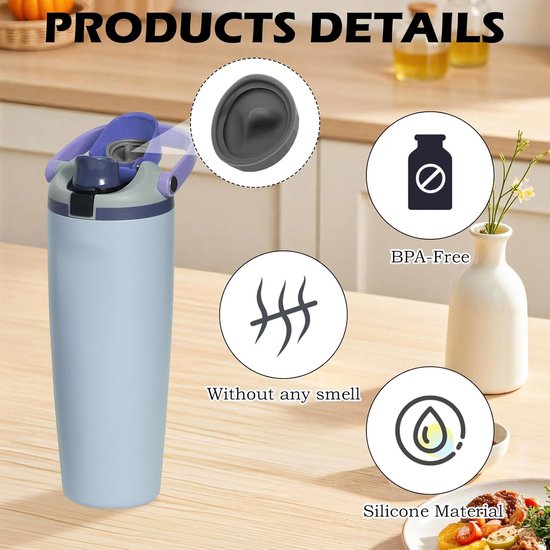 4 stuks vervangende stop geschikt voor Owala FreeSip Sway Tumbler 30oz 40oz waterflessen, siliconen afdichting en ringset, lekvrije stop zwarte vervangingsstopper van Merkloos — afbeelding 4