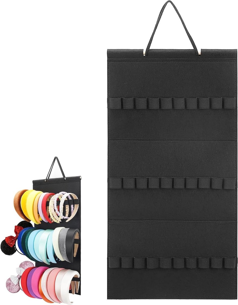 Haarbanden Organizer voor Ophangen, 30 Gaten, Haarclip Organizer, Haaraccessoires voor Opberging en Weergave, Zwart, 59 x 30 cm