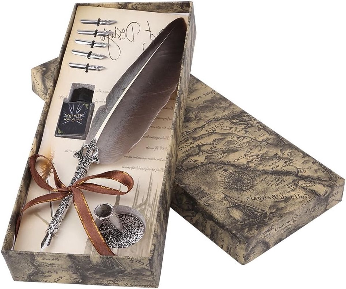 Elegante Dipping Pen Set met ganzenveer en inkt, ideaal voor kalligrafie en antieke kantoordecoratie, inclusief 5 extra punten