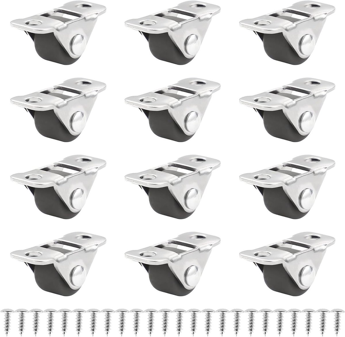 12-delige set kleine meubelwieltjes - vlakke rubberen wielen, mini vaste wielen en balwielen met stalen bovenplaat, geluidsarme rolletjes voor meubels en decoratie