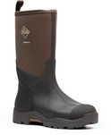Donkerbruine Muck Boot Derwent II laarzen met bruine bovenkant en zwart rubberen onderkant.