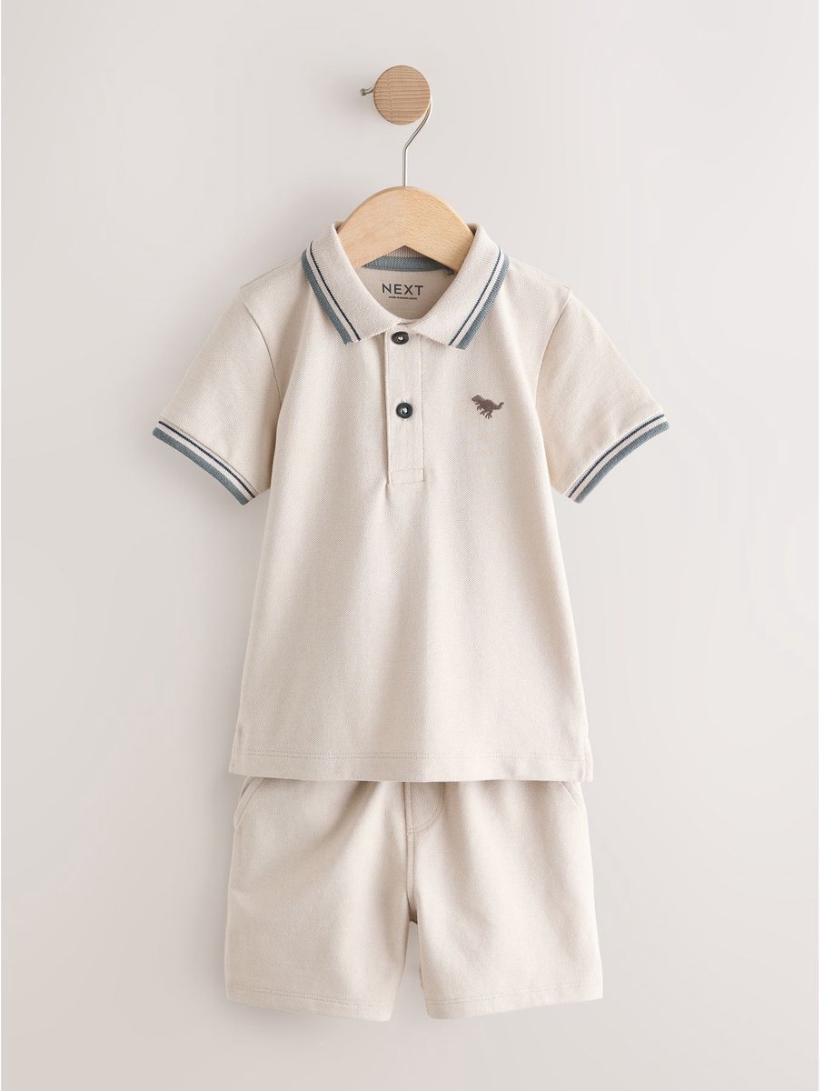 Next - Jongens - Set met poloshirt met korte mouwen en short - Crème