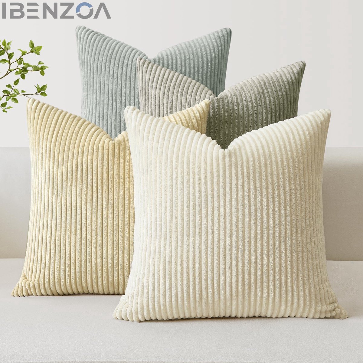 Ibenzoa Kussensloop Set - Corduroy - 40x40 cm - Neutraal