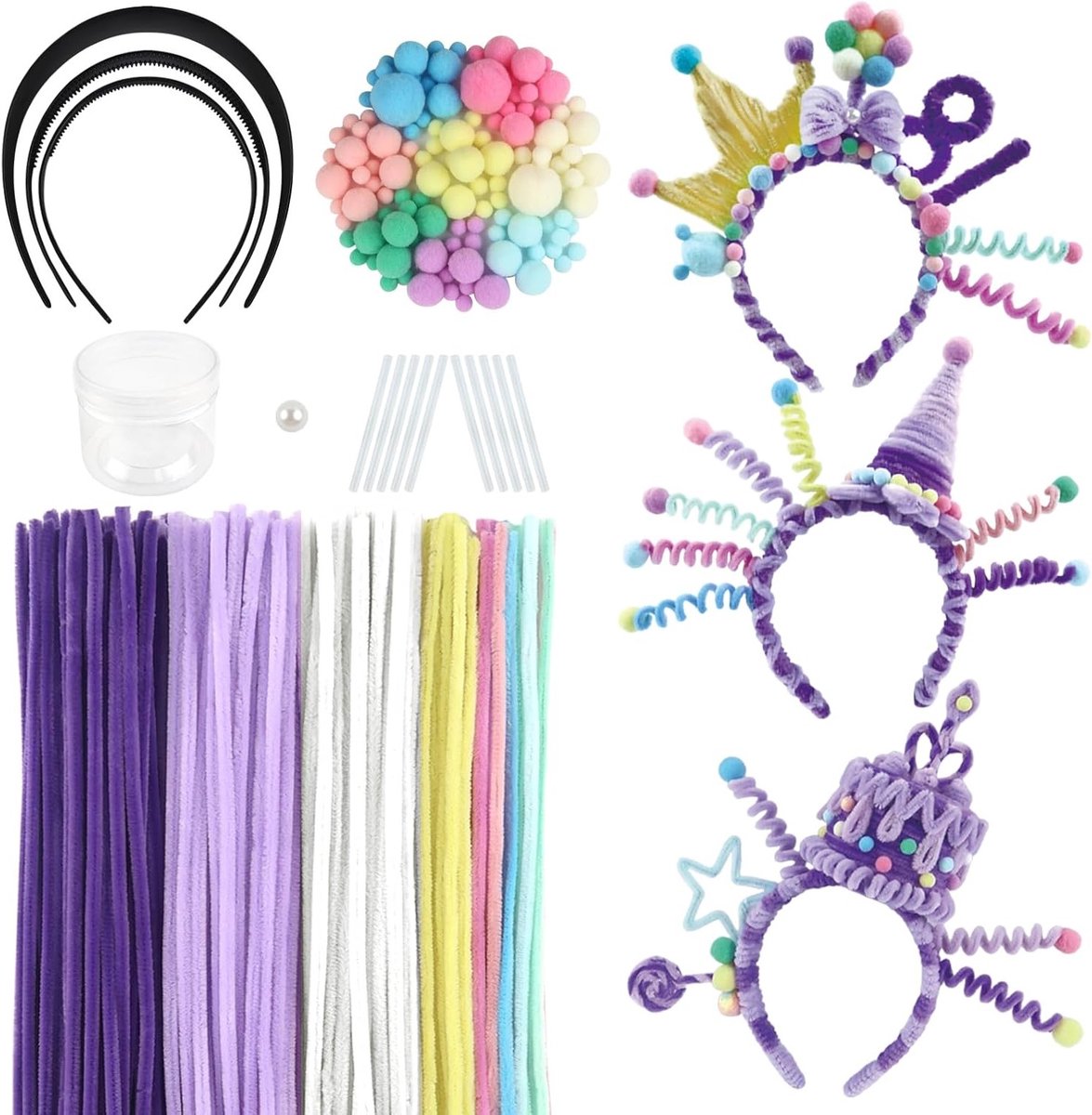 Paarse verjaardags haarbanden met pijpenragers voor knutselen, 330 stuks voor DIY accessoires en handgemaakte creaties
