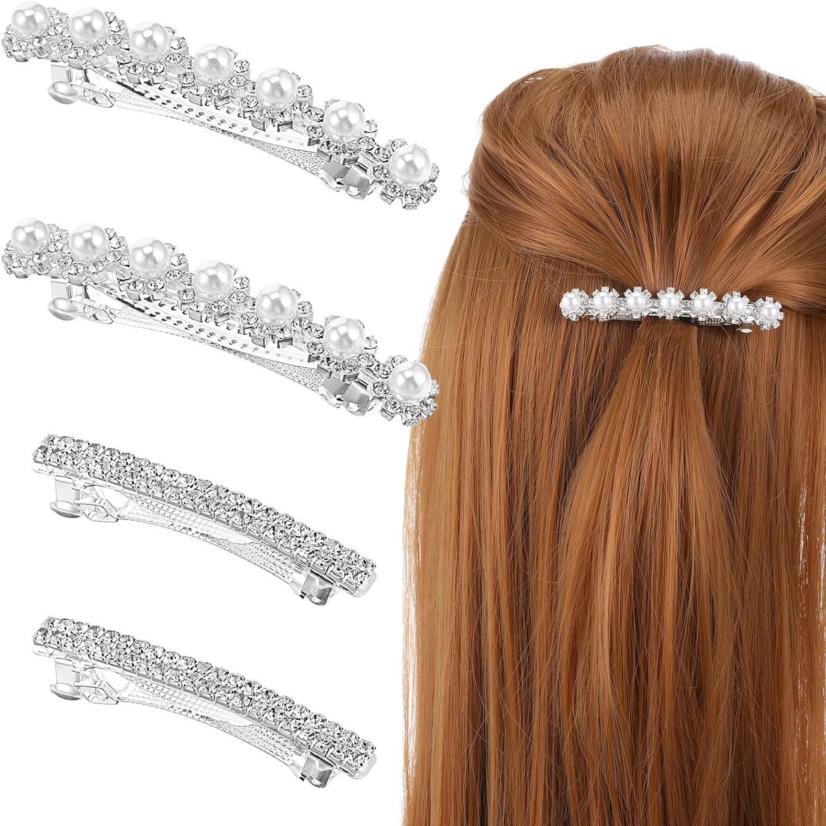 Sparkling Haarclips met Strass Steentjes voor Vrouwen en Meisjes - Elegante Ponytail Holders, Bling Barrettes voor Bruiloft en Feestjes