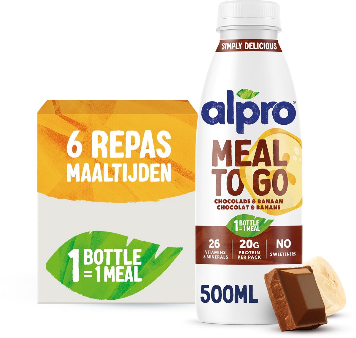 Alpro Meal To Go - Plantaardige drank - Maaltijd voor onderweg - Banaan Chocolade - 6 x 50cl