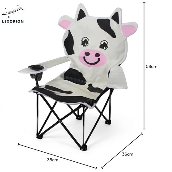 Lexorion Kinder Campingstoel met Dierenmotief - Opvouwbare Klapstoel met Bekerhouder & Draagtas voor Tuin, Camping en Picknick - Wit van Merkloos — afbeelding 3