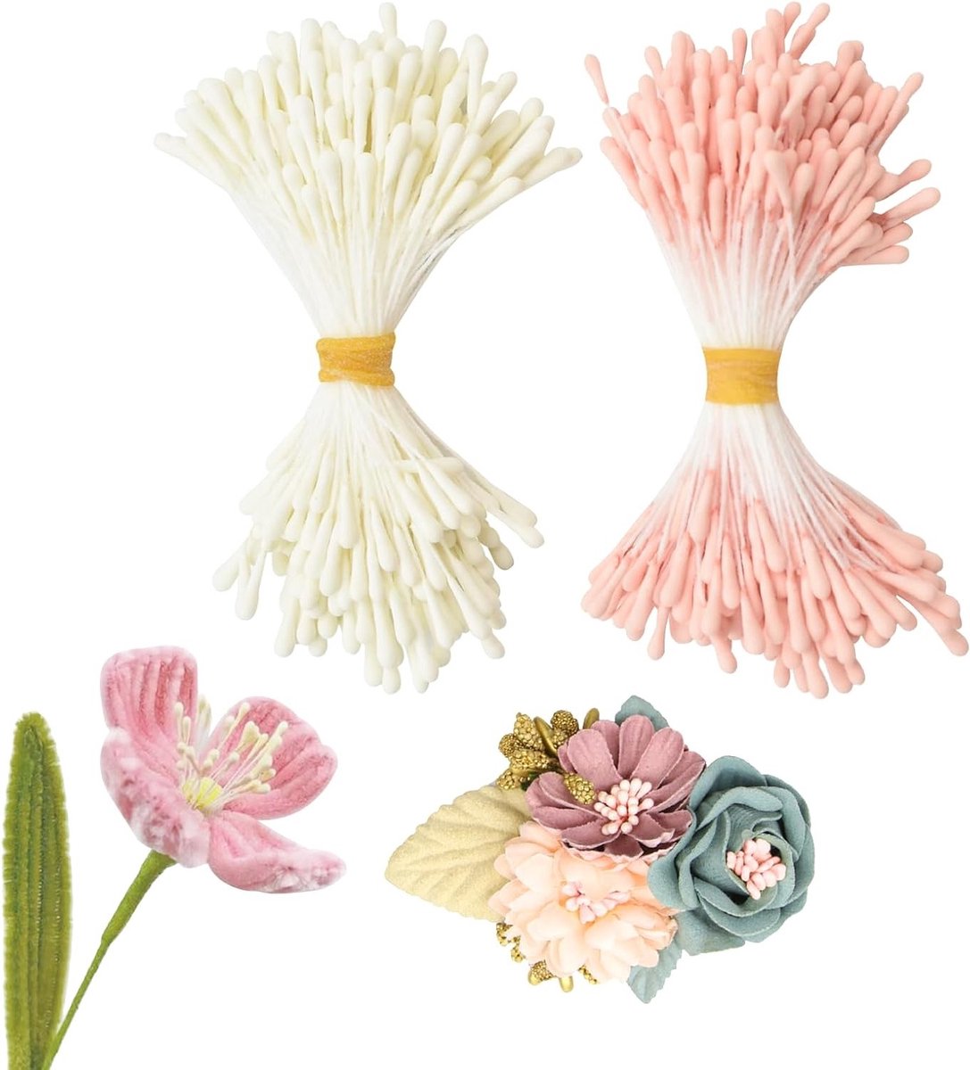 350 Stuks Bloem Stamens en Pijpenragers, Dubbelzijdige Bloem Stamens voor Creatieve Projecten, Accessoires voor Bruiloften en Feestdecoratie (Roze + Wit)