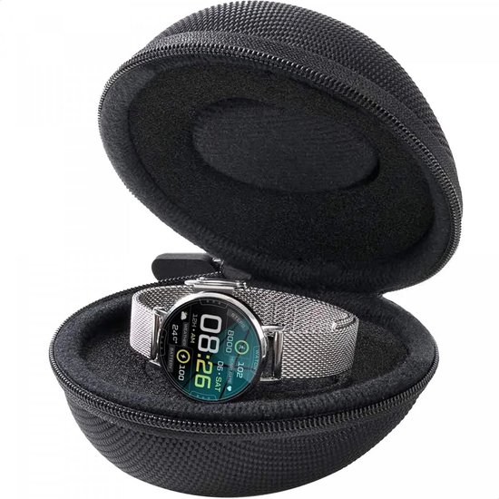 Compacte Horloge Smartwatch Reis Etui | Travel Tas | Hoes | Alternatief voor Horlogedoos / Opbergbox / Koffer | Ideaal voor in Vliegtuig | Geschikt voor o.a Apple Watch, Samsung, Armani, Casio | Zwart