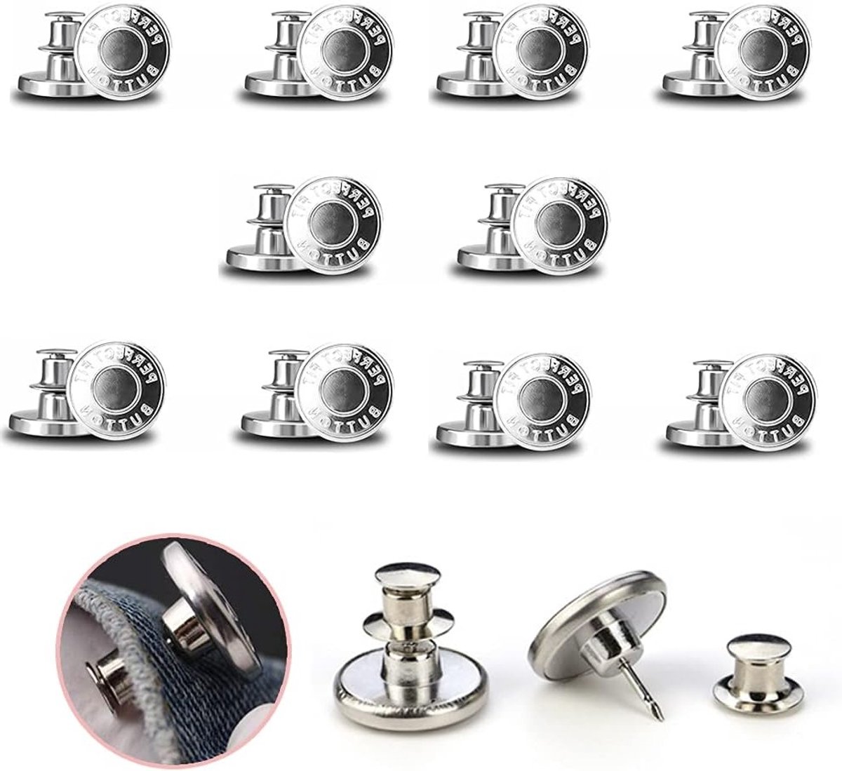 10 Stuks Verstelbare Jeansknopen, 17mm Verwijderbare Knopen voor Jeans, Geen Naai Instant Knopen, Ideaal voor Kledingreparatie en Modificatie