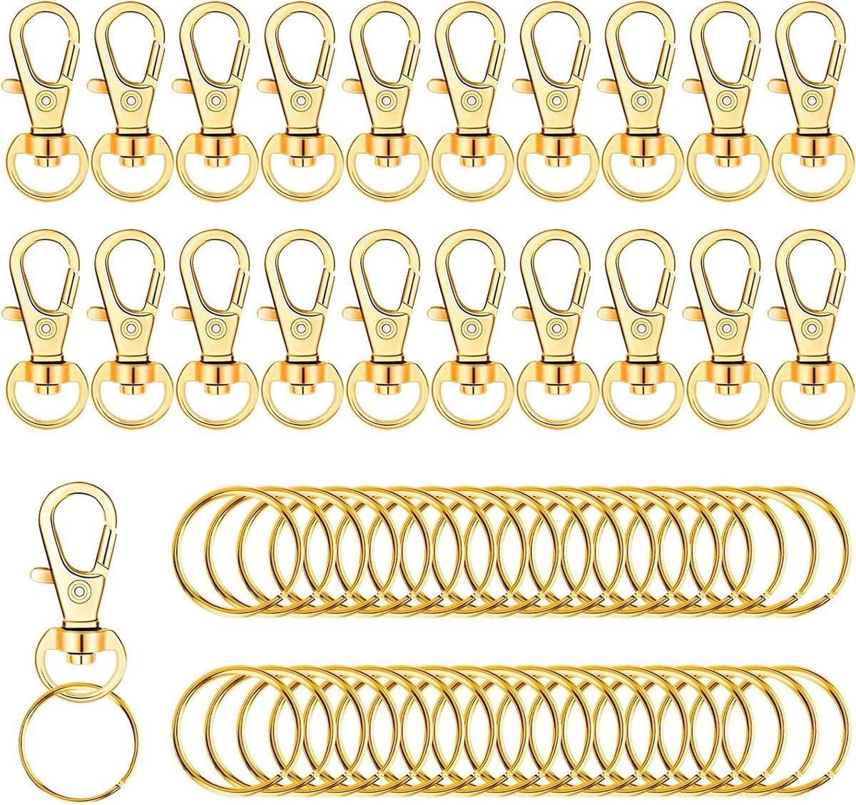 100 Stuks Sleutelhangers met Carabiner Haak, 25mm Sleutelsring, Multifunctionele DIY Sleutelhanger en Haak voor Tassen