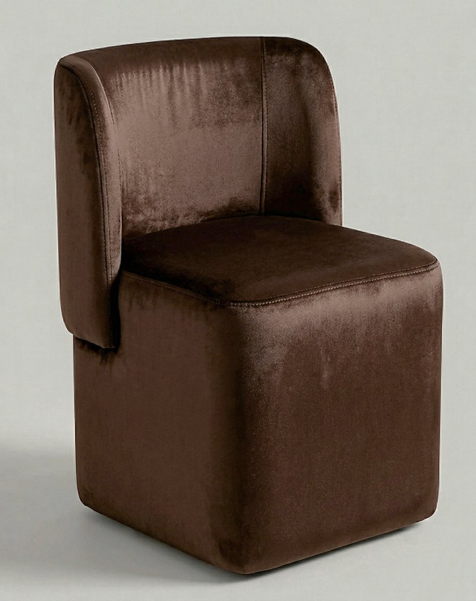 Fauteuil - Velvet Poef met Rugleuning - 45x50x75 cm - Diepe Koffietint - Fauteuil - Fluweelzacht